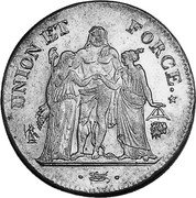 France 5 Francs Hercules Group LAN 10 (1801-02) L KM# 639.6 UNION ET FORCE DUPRÉ coin reverse France 5 Francs Hercules Group LAN 10 (1801-02) L KM# 639.6 UNION ET FORCE DUPRÉ coin reverse