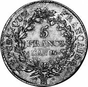 France 5 Francs Hercules Group LAN 10 (1801-02) MA KM# 639.7 RÉPUBLIQUE FRANÇAISE 5 FRANCS L'AN 10 MA coin obverse France 5 Francs Hercules Group LAN 10 (1801-02) MA KM# 639.7 RÉPUBLIQUE FRANÇAISE 5 FRANCS L'AN 10 MA coin obverse