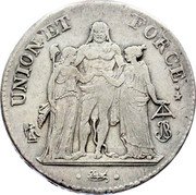 France 5 Francs Hercules Group LAN 9 (1800-01) D KM# 639.3 DUPRÉ UNION ET FORCE coin reverse