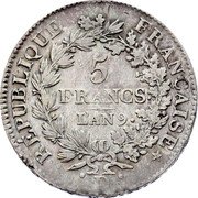 France 5 Francs Hercules Group LAN 9 (1800-01) D KM# 639.3 RÉPUBLIQUE FRANÇAISE 5 FRANCS L'AN 9 D coin obverse
