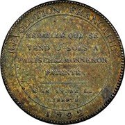 France 5 Sols Token Issue 1792 KM# Tn33 MEDAILLE QUI SE VEND 5 SOLS A PARIS CHEZ MONERON PATENTÉ L'AN IV. DE LA LIBERTÉ MONERON FRERES NAGOCIANS A PARIS 1792 coin reverse France 5 Sols Token Issue 1792 KM# Tn33 MEDAILLE QUI SE VEND 5 SOLS A PARIS CHEZ MONERON PATENTÉ L'AN IV. DE LA LIBERTÉ MONERON FRERES NAGOCIANS A PARIS 1792 coin reverse