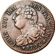 France 6 Deniers Louis XVI 1792 BB KM# 611 LOUIS XVI ROI DES FRANÇAIS 1792 BB coin obverse