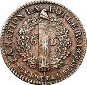 France 6 Deniers Louis XVI 1792 BB KM# 611 LA NATION LA LOI LE ROI 6 D L'AN 4 DE LA LIBERTÉ coin reverse