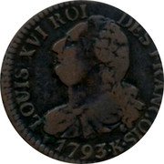 France 6 Deniers Louis XVI 1793 K KM# 610.3 LOUIS XVI ROI DES FRANÇOIS 1793 K coin obverse