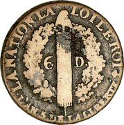 France 6 Deniers Louis XVI 1793 T KM# 610.5 LA NATION LA LOI LE ROI 6 D. L'AN 5 DE LA LIBERTÉ coin reverse