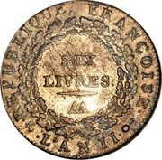 France 6 Livres Louis XVI 1793//LAN II AA KM# 624.2 REPUBLIQUE FRANÇOISE SIX LIVRES. AA L'AN II coin obverse France 6 Livres Louis XVI 1793//LAN II AA KM# 624.2 REPUBLIQUE FRANÇOISE SIX LIVRES. AA L'AN II coin obverse