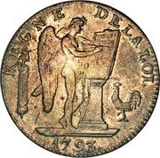 France 6 Livres Louis XVI 1793//LAN II AA KM# 624.2 REGNE DE LA LOI. CONSTI- TUTION DUPRÉ 1793. coin reverse France 6 Livres Louis XVI 1793//LAN II AA KM# 624.2 REGNE DE LA LOI. CONSTI- TUTION DUPRÉ 1793. coin reverse