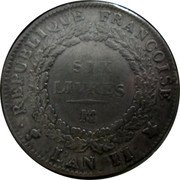 France Six Livres Genius of Liberty 1793//LAN II MA KM# 624.7 REPUBLIQUE FRANÇOISE SIX LIVRES. MA L' AN II coin obverse France Six Livres Genius of Liberty 1793//LAN II MA KM# 624.7 REPUBLIQUE FRANÇOISE SIX LIVRES. MA L' AN II coin obverse