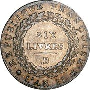 France Six Livres Genius of Liberty LAN II B KM# 625.1 REPUBLIQUE FRANCOISE SIX LIVRES B L'AN 2 coin reverse France Six Livres Genius of Liberty LAN II B KM# 625.1 REPUBLIQUE FRANCOISE SIX LIVRES B L'AN 2 coin reverse