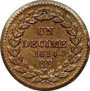 France Decime Louis XVIII 1814 DECIME KM# 701 UN DÉCIME. 1814. BB coin reverse France Decime Louis XVIII 1814 DECIME KM# 701 UN DÉCIME. 1814. BB coin reverse