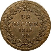 France Decime Napoleon I 1815 KM# 700 UN DÉCIME 1814 BB coin reverse