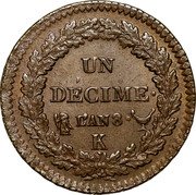 France Decime Napoleon I LAN 8 (1799-1800) K KM# 644.8 UN DÉCIME L'AN 8 K coin reverse