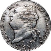 France ECU Louis XVI 1793 K KM# 615.7 LOUIS XVI ROI DES FRANÇOIS 1793 coin obverse France ECU Louis XVI 1793 K KM# 615.7 LOUIS XVI ROI DES FRANÇOIS 1793 coin obverse