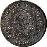 France Franc Napoleon I 1806 L KM# 672.6 REPUBLIQUE FRANÇAISE 1 FRANC 1806 L coin reverse France Franc Napoleon I 1806 L KM# 672.6 REPUBLIQUE FRANÇAISE 1 FRANC 1806 L coin reverse