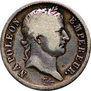 France Franc Napoleon I 1808 M KM# 682.9 NAPOLEON EMPEREUR. TIOLIER coin obverse