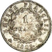 France Franc Napoleon I 1809 Q KM# 692.12 EMPIRE FRANÇAIS. 1 FRANC. 1809. Q coin reverse France Franc Napoleon I 1809 Q KM# 692.12 EMPIRE FRANÇAIS. 1 FRANC. 1809. Q coin reverse