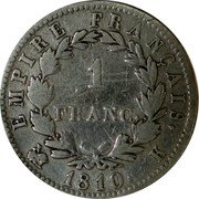 France Franc Napoleon I 1810 K KM# 692.8 EMPIRE FRANÇAIS. 1 FRANC. 1813. K coin reverse France Franc Napoleon I 1810 K KM# 692.8 EMPIRE FRANÇAIS. 1 FRANC. 1813. K coin reverse