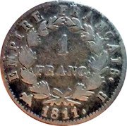 France Franc Napoleon I 1811 B KM# 692.2 EMPIRE FRANCAIS. 1 FRANC. 1811. B coin reverse France Franc Napoleon I 1811 B KM# 692.2 EMPIRE FRANCAIS. 1 FRANC. 1811. B coin reverse