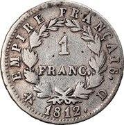 France Franc Napoleon I 1812 D KM# 692.5 EMPIRE FRANÇAIS 1 FRANC 1812 D coin reverse France Franc Napoleon I 1812 D KM# 692.5 EMPIRE FRANÇAIS 1 FRANC 1812 D coin reverse
