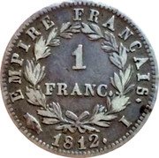 France Franc Napoleon I 1812 I KM# 692.7 EMPIRE FRANÇAIS. 1 FRANC. 1812. I coin reverse France Franc Napoleon I 1812 I KM# 692.7 EMPIRE FRANÇAIS. 1 FRANC. 1812. I coin reverse