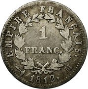 France Franc Napoleon I 1812 M KM# 692.10 1 FRANC EMPIRE FRANÇAIS 1812 M coin reverse France Franc Napoleon I 1812 M KM# 692.10 1 FRANC EMPIRE FRANÇAIS 1812 M coin reverse