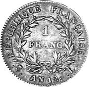 France Franc Napoleon I AN12 L KM# 656.9 REPUBLIQUE FRANÇAISE 1 FRANC AN12 L coin reverse France Franc Napoleon I AN12 L KM# 656.9 REPUBLIQUE FRANÇAISE 1 FRANC AN12 L coin reverse