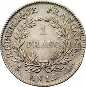 France Franc Napoleon I AN12 L KM# 649.8 REPUBLIQUE FRANÇAISE. 1 FRANC. AN 12.L. coin reverse France Franc Napoleon I AN12 L KM# 649.8 REPUBLIQUE FRANÇAISE. 1 FRANC. AN 12.L. coin reverse