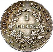 France Franc Napoleon I AN13 A KM# 656.1 RÉPUBLIQUE FRANÇAISE. 1 FRANC. AN 12. A. coin reverse France Franc Napoleon I AN13 A KM# 656.1 RÉPUBLIQUE FRANÇAISE. 1 FRANC. AN 12. A. coin reverse