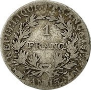 France Franc Napoleon I AN13 M KM# 656.10 RÉPUBLIQUE FRANÇAISE. 1 FRANC. AN 13. M coin reverse France Franc Napoleon I AN13 M KM# 656.10 RÉPUBLIQUE FRANÇAISE. 1 FRANC. AN 13. M coin reverse