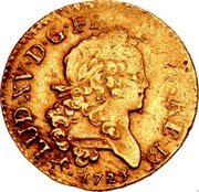 France Louis D'or Louis XV 1723 Cow KM# 469 LUD XV D G FR ET NA RE BD 1723 coin obverse France Louis D'or Louis XV 1723 Cow KM# 469 LUD XV D G FR ET NA RE BD 1723 coin obverse