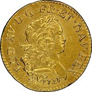 France Louis D'or Louis XV 1723 V KM# 468.17 LUD XV D G FR ET NAV REX 1723 coin obverse France Louis D'or Louis XV 1723 V KM# 468.17 LUD XV D G FR ET NAV REX 1723 coin obverse