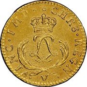 France Louis D'or Louis XV 1723 V KM# 468.17 CHRS REGN VINC IMP V coin reverse France Louis D'or Louis XV 1723 V KM# 468.17 CHRS REGN VINC IMP V coin reverse