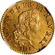 France Louis D'or Louis XV 1723 W KM# 468.18 LUD XV D G FR ET NAV REX 1723 coin obverse France Louis D'or Louis XV 1723 W KM# 468.18 LUD XV D G FR ET NAV REX 1723 coin obverse