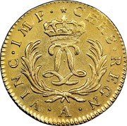 France Louis D'or Louis XV 1724 A KM# 470.1 CHRS REGN VINC IMP A coin reverse France Louis D'or Louis XV 1724 A KM# 470.1 CHRS REGN VINC IMP A coin reverse