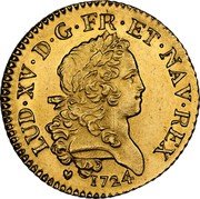 France Louis D'or Louis XV 1724 G KM# 470.7 LUD XV D G FR ET NAV REX 1724 coin obverse
