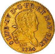 France Louis D'or Louis XV 1724 S KM# 470.18 LUD XV D G FR ET NAV REX 1724 coin obverse France Louis D'or Louis XV 1724 S KM# 470.18 LUD XV D G FR ET NAV REX 1724 coin obverse
