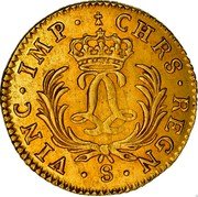 France Louis D'or Louis XV 1724 S KM# 470.18 CHRS REGN VINC IMP S coin reverse France Louis D'or Louis XV 1724 S KM# 470.18 CHRS REGN VINC IMP S coin reverse