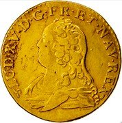 France Louis D'or Louis XV 1726 B KM# 489.3 LUD XV D G FR ET NAV REX coin obverse France Louis D'or Louis XV 1726 B KM# 489.3 LUD XV D G FR ET NAV REX coin obverse