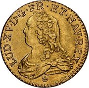 France Louis D'or Louis XV 1726 D KM# 489.6 LUD XV D G FR ET NAV REX coin obverse France Louis D'or Louis XV 1726 D KM# 489.6 LUD XV D G FR ET NAV REX coin obverse