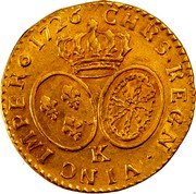 France Louis D'or Louis XV 1726 K KM# 489.11 CHRS REGN VINC IMPER 1726 K coin reverse France Louis D'or Louis XV 1726 K KM# 489.11 CHRS REGN VINC IMPER 1726 K coin reverse