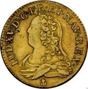 France Louis D'or Louis XV 1727 O KM# 489.15 LUD XV D G FR ET NAV REX coin obverse France Louis D'or Louis XV 1727 O KM# 489.15 LUD XV D G FR ET NAV REX coin obverse