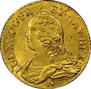 France Louis D'or Louis XV 1733 N KM# 489.14 LUD XV D G FR ET NAV REX coin obverse France Louis D'or Louis XV 1733 N KM# 489.14 LUD XV D G FR ET NAV REX coin obverse