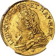 France Louis D'or Louis XV 1734 C KM# 489.5 LUD XV D G FR ET NAV REX coin obverse France Louis D'or Louis XV 1734 C KM# 489.5 LUD XV D G FR ET NAV REX coin obverse