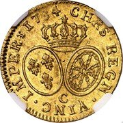 France Louis D'or Louis XV 1734 C KM# 489.5 CHRS REGN VINC IMPER 1734 C coin reverse France Louis D'or Louis XV 1734 C KM# 489.5 CHRS REGN VINC IMPER 1734 C coin reverse