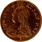 France Louis D'or Louis XV 1734 Numeral 9 KM# 489.26 LUD XV D G FR ET NAV REX coin obverse France Louis D'or Louis XV 1734 Numeral 9 KM# 489.26 LUD XV D G FR ET NAV REX coin obverse