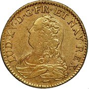 France Louis D'or Louis XV 1736 W KM# 489.22 LUD XV D G FR ET NAV REX coin obverse France Louis D'or Louis XV 1736 W KM# 489.22 LUD XV D G FR ET NAV REX coin obverse