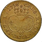 France Louis D'or Louis XV 1736 W KM# 489.22 CHRS REGN VINC IMPER 1736 W coin reverse France Louis D'or Louis XV 1736 W KM# 489.22 CHRS REGN VINC IMPER 1736 W coin reverse