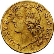 France Louis D'or Louis XV 1743 H KM# 513.9 LUD XV D G FR ET NAV REX coin obverse France Louis D'or Louis XV 1743 H KM# 513.9 LUD XV D G FR ET NAV REX coin obverse