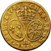 France Louis D'or Louis XV 1743 H KM# 513.9 CHRS REGN VINC IMPER 1743 H coin reverse France Louis D'or Louis XV 1743 H KM# 513.9 CHRS REGN VINC IMPER 1743 H coin reverse