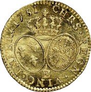France Louis D'or Louis XV 1751 BB KM# 513.4 CHRS REGN VINC IMPER 1751 BB coin reverse France Louis D'or Louis XV 1751 BB KM# 513.4 CHRS REGN VINC IMPER 1751 BB coin reverse